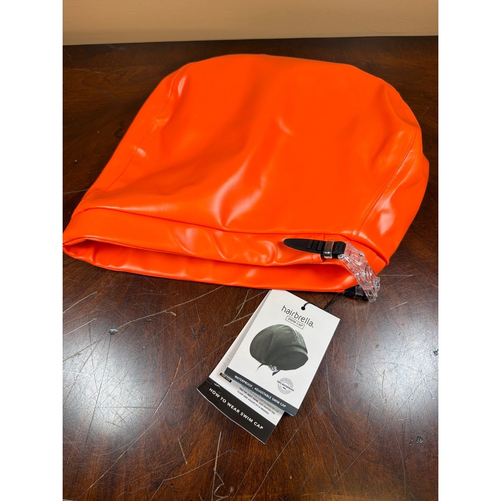 Hairbrella Swim Cap Waterproof Adjustable Performance Clasp Neon Orange NEW